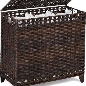Hermina Laundry Hamper Rattan 3 Compartments Removable Liner-0