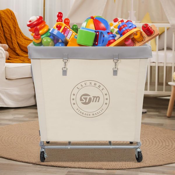STORAGE MANIAC Laundry Cart Canvas Beige Black Medium Large-7