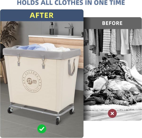 STORAGE MANIAC Laundry Cart Canvas Beige Black Medium Large-2