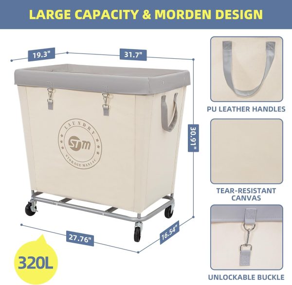 STORAGE MANIAC Laundry Cart Canvas Beige Black Medium Large-1