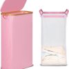Efluky Laundry Hamper Bamboo Frame Dustproof Pink Modern-0