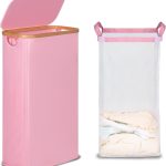 Efluky Laundry Hamper Bamboo Frame Dustproof Pink Modern-0