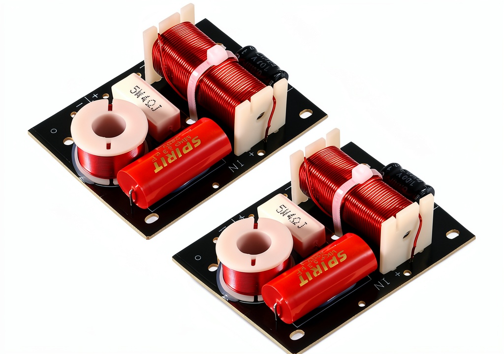 Installing Coliao 2‑Way Speaker Crossover Black on a wooden desk