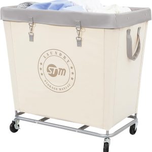 STORAGE MANIAC Laundry Cart Canvas Beige Black Medium Large-0