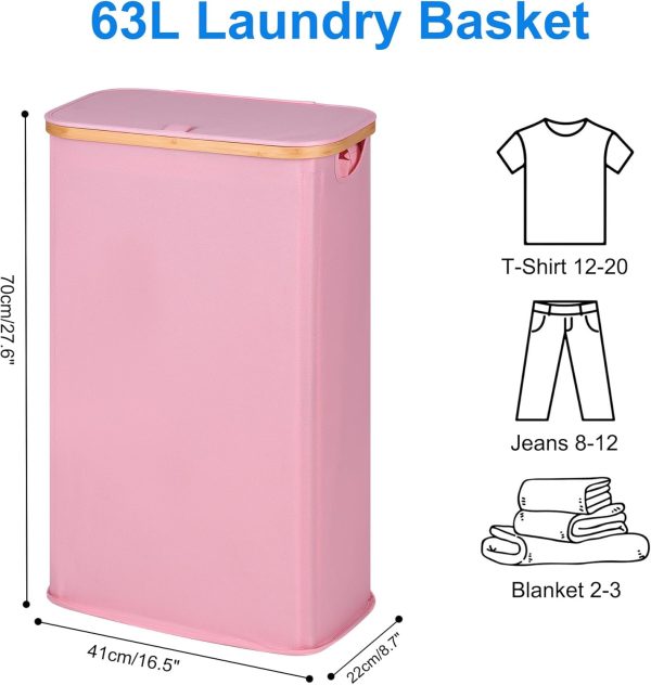 Efluky Laundry Hamper Bamboo Frame Dustproof Pink Modern-4