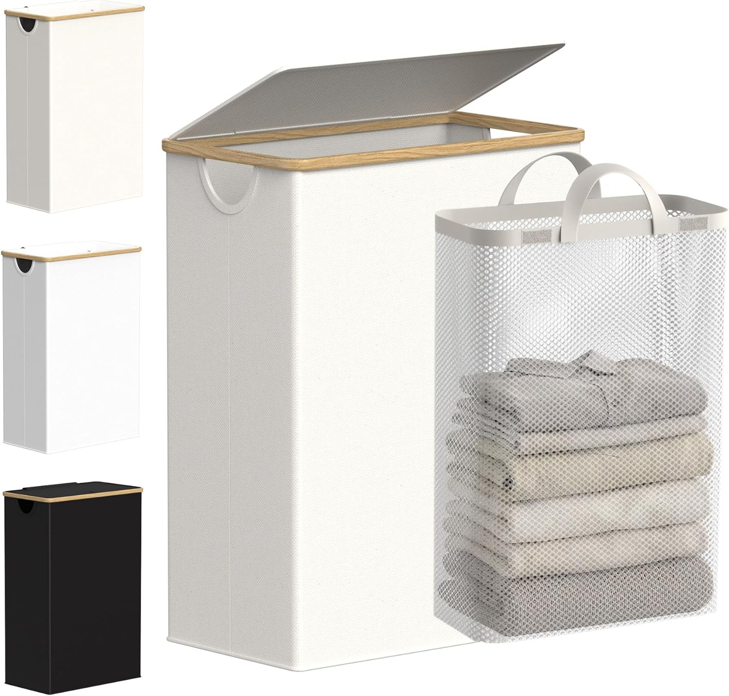 Installing Efluky Laundry Hamper Modern Oxford Fabric Dustproof Basket on a wooden bedroom shelf