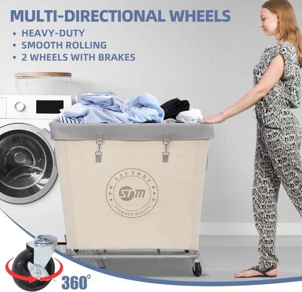 STORAGE MANIAC Laundry Cart Canvas Beige Black Medium Large-3