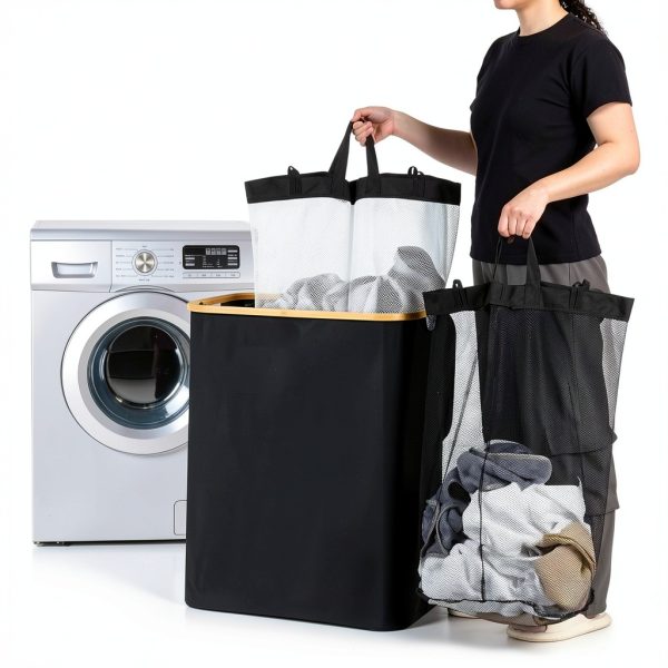 iEGrow Foldable Laundry Hamper Bamboo Handle 150L Storage-3