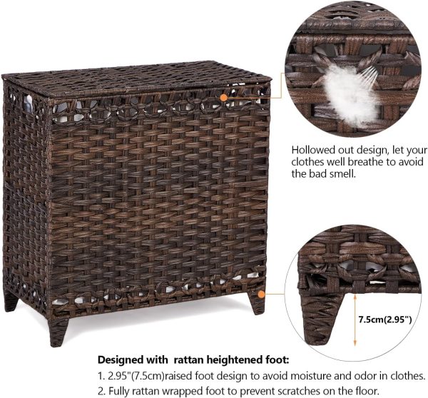 Hermina Laundry Hamper Rattan 3 Compartments Removable Liner-4