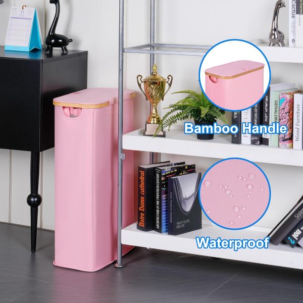 Efluky Laundry Hamper Bamboo Frame Dustproof Pink Modern-2