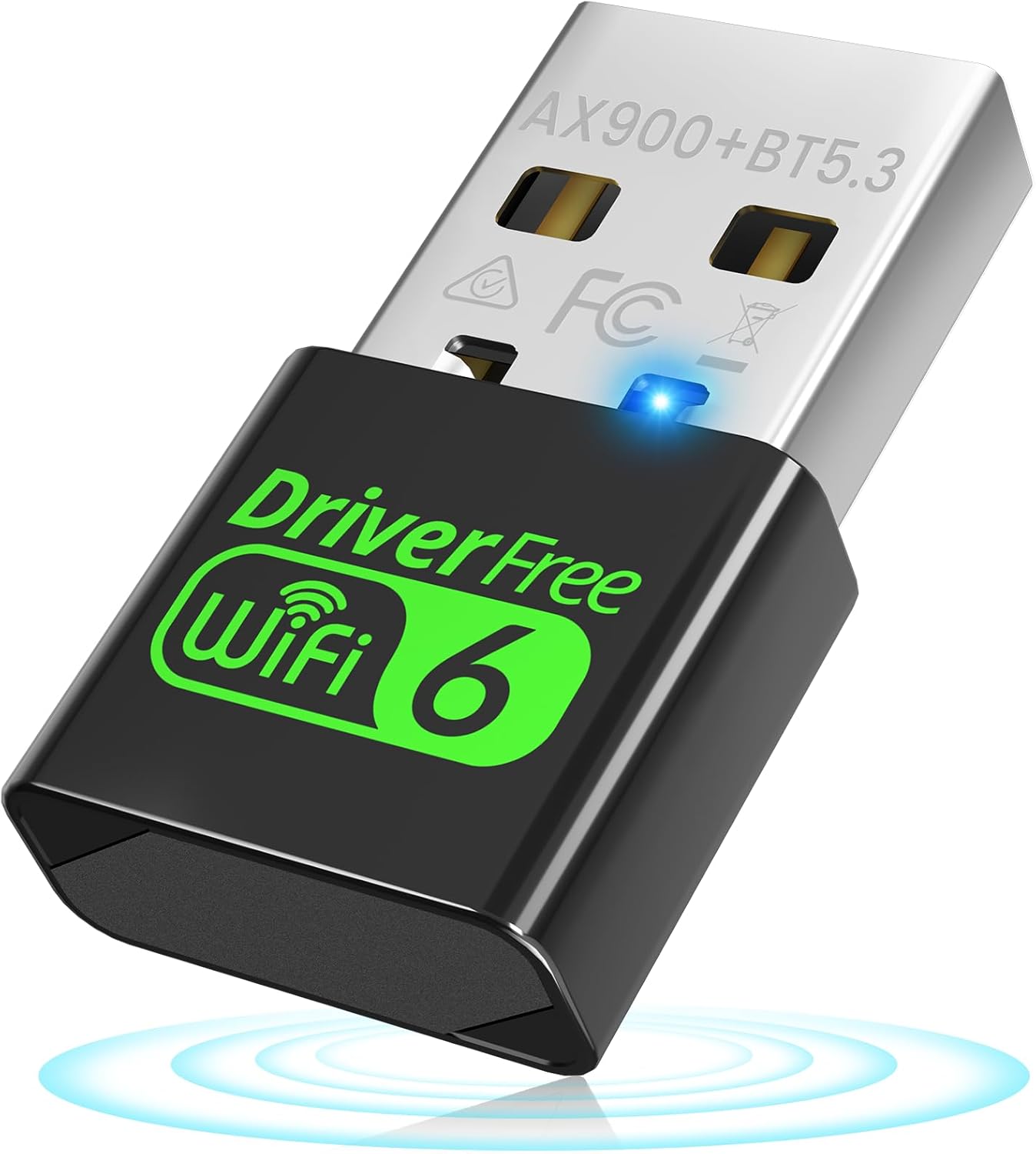 Installing Auscoumer AX900M USB WiFi Adapter on a Windows 10 laptop at a wooden desk