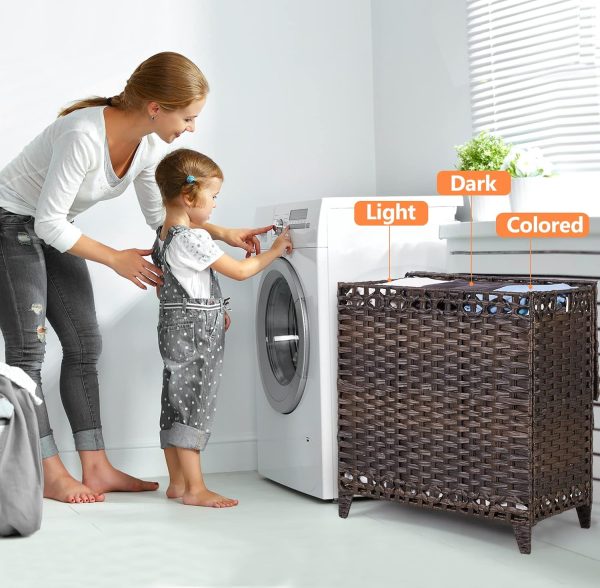 Hermina Laundry Hamper Rattan 3 Compartments Removable Liner-1