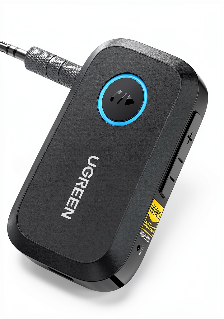 Installing Ugreen Bluetooth Receiver for Wired Speakers on a wooden desk
