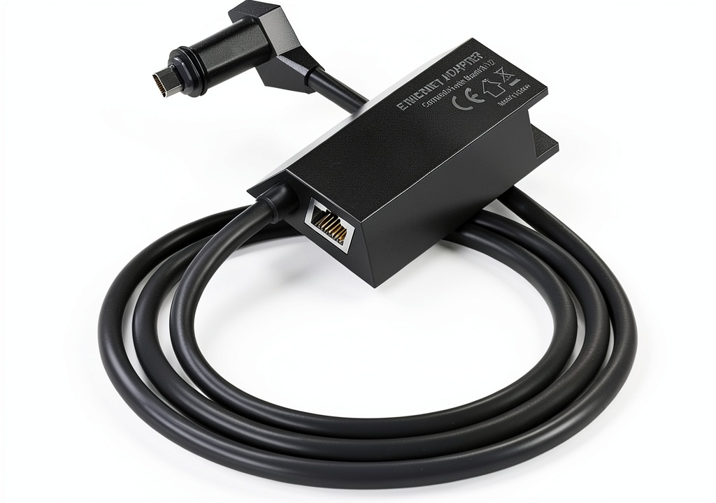 Starlink Ethernet Adapter connected to a desktop computer in a home office