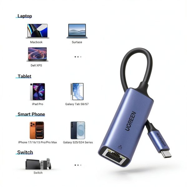 USB C to Ethernet Adapter Ugreen Aluminum Gigabit-6