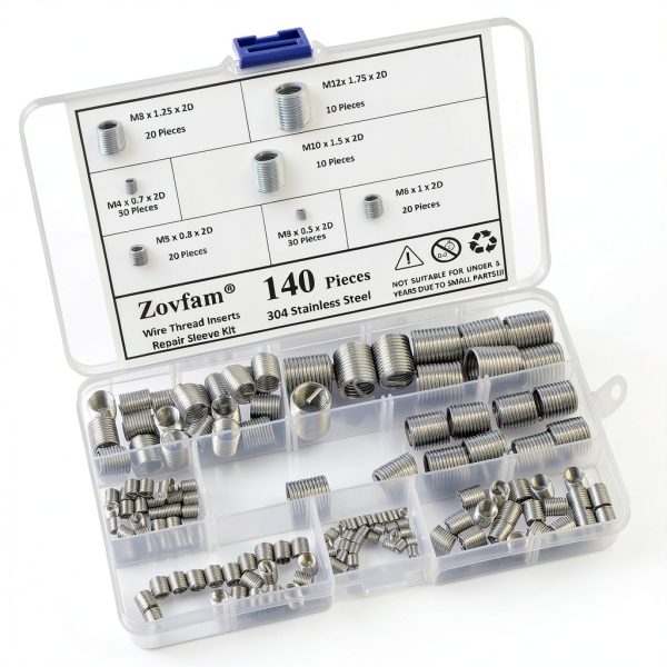 Wire Screw Sleeve Thread Repair Inserts Kit Zovfam Steel M3-M12 140pcs-4