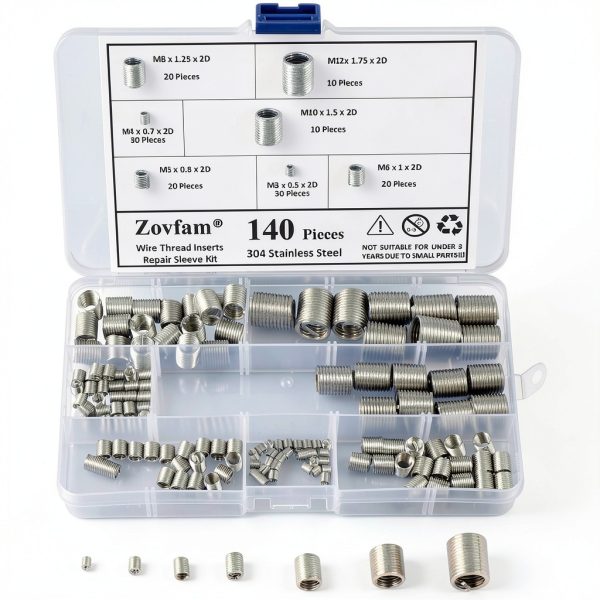Wire Screw Sleeve Thread Repair Inserts Kit Zovfam Steel M3-M12 140pcs-5