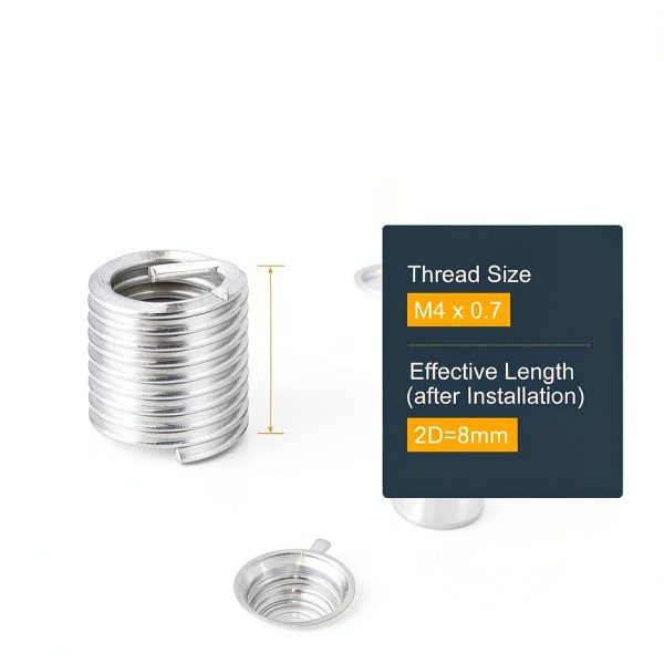 HARFINGTON M4 x 0.7 x 2D 8mm Stainless Steel Helical Thread Insert-1
