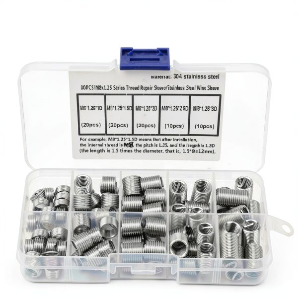 80Pcs M8x1.25 Threaded Inserts, Stainless Steel Thread Drill Repair Insert Sleeve with Storage Box-2