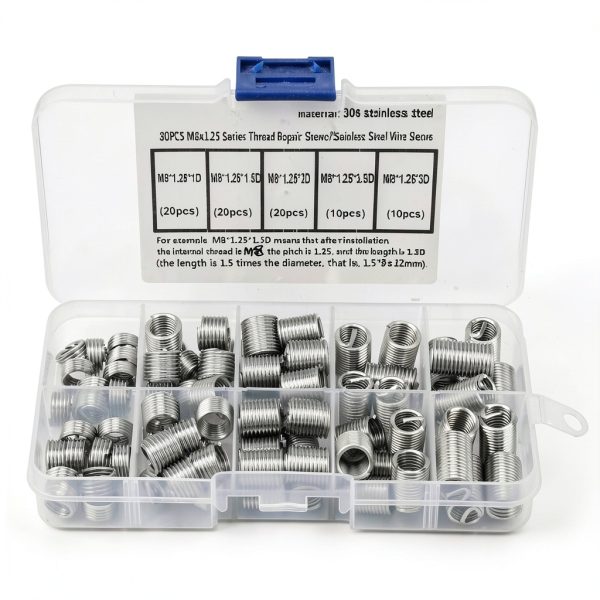 80Pcs M8x1.25 Threaded Inserts, Stainless Steel Thread Drill Repair Insert Sleeve with Storage Box-0
