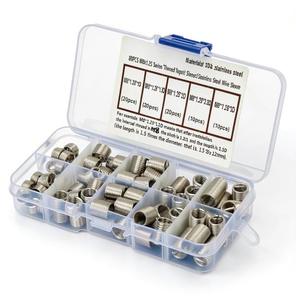 80Pcs M8x1.25 Threaded Inserts, Stainless Steel Thread Drill Repair Insert Sleeve with Storage Box-1