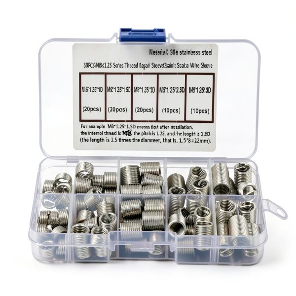 80Pcs M8x1.25 Threaded Inserts, Stainless Steel Thread Drill Repair Insert Sleeve with Storage Box-5