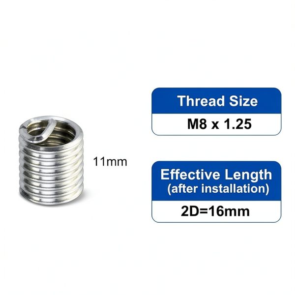 Wire Thread Insert uxcell M8 x 1.25 2D 16mm 304 Stainless Steel Kit-1