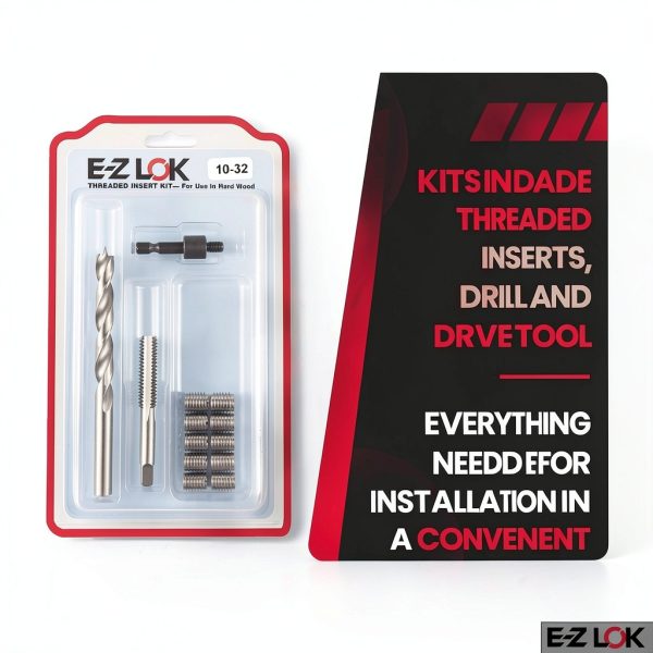 E-Z LOK Threaded Insert Repair Kit for Wood – Brass & Steel-2